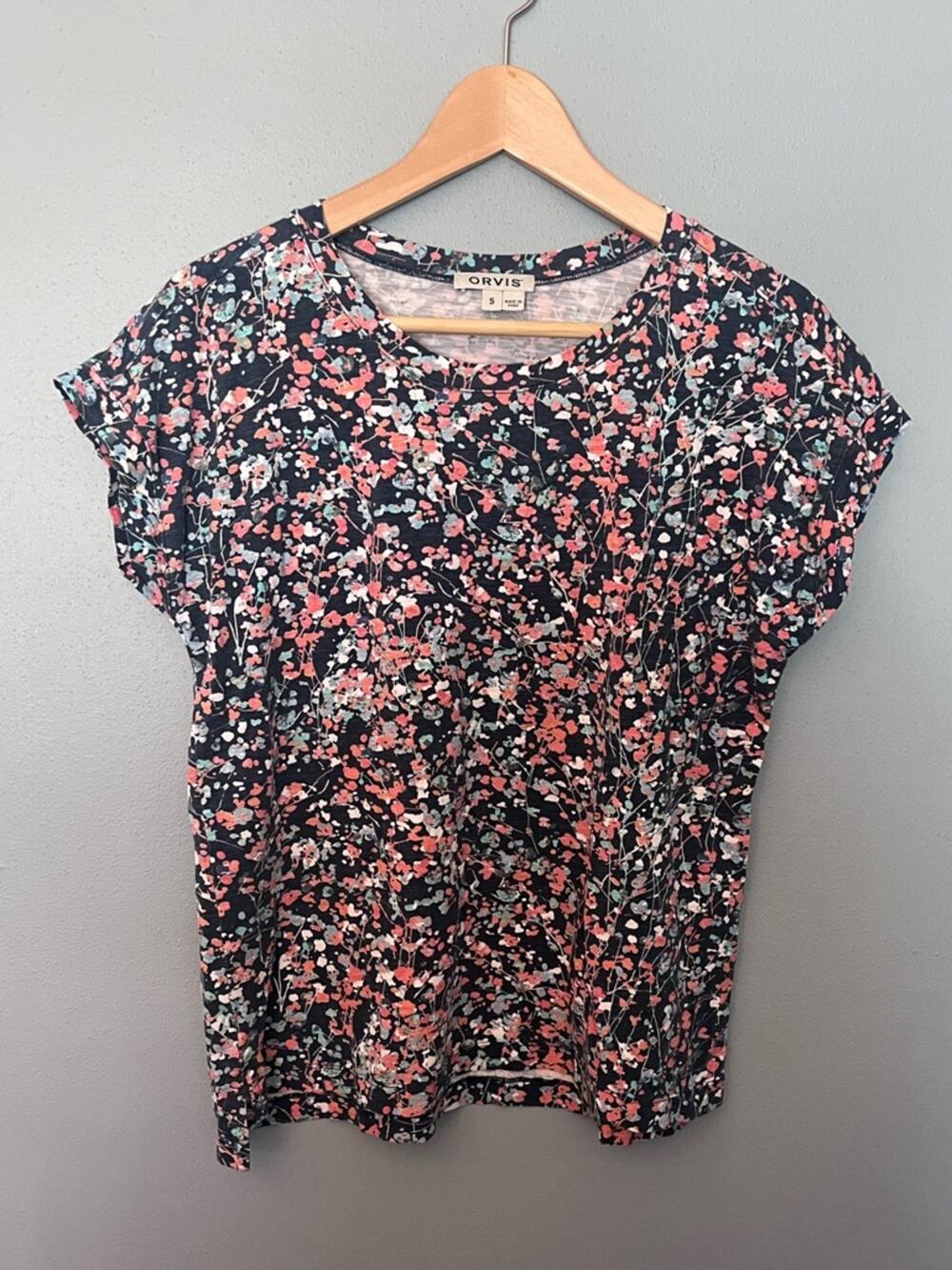 Orvis Navy Floral Cap Sleeve Tee